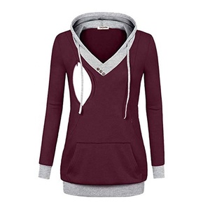 WOMEN NURSING <b>SHIRT</b> PREGNANCY MATERNITY CLOTHING BREASTFEEDING SOLID LONG SLEEVE HOODED <b>LINED</b> 100% COTTON <b>FLEECE</b> WINTER - Product Image 1