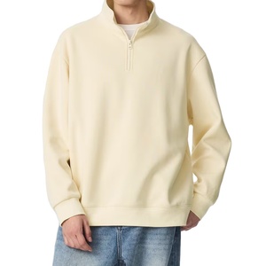 Men's Women's Streetwear Half Zip Pullover Oversized <b>Mock</b> <b>Neck</b> Sweatshirt Plain Cotton Custom Logo <b>Top</b> - Product Image 1