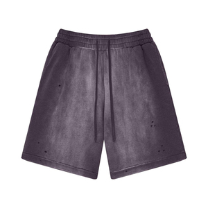Shorts de jogging vintage pour homme de qualité supérieure, en coton, avec ourlet brut, en tissu éponge, effet délavé à l'acide - Product Image 2