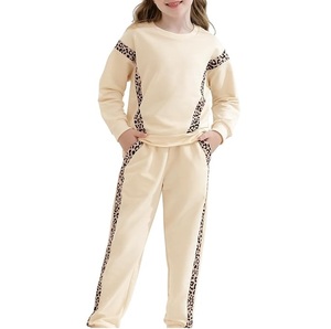 Último Diseño 2026, Conjunto Deportivo de 2 Piezas con Capucha para Niñas, Estampado de Leopardo con Lavado Ácido, 100% Algodón Felpa - Product Image 2