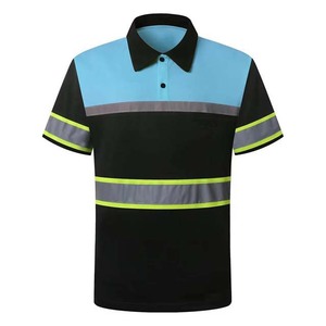 Polo réfléchissant unisexe haute visibilité à manches courtes bleu noir pour le travail - Product Image 1