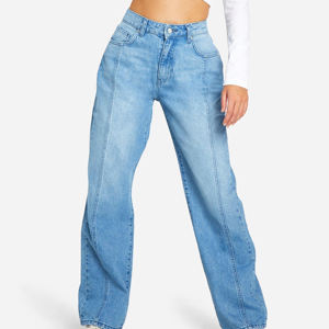 Pantalones de Moda para Mujer al por Mayor, Nuevos Modelos 2025, Pantalones Casuales con Logotipo Personalizado, Pantalones Anchos de Mezclilla para Damas - Product Image 3