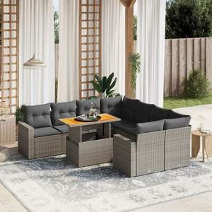 Ensemble de canapés de jardin gris D0100XFUH5P, meubles en rotin d'extérieur avec coussins en mousse haute densité, design contemporain imperméable - Product Image 1