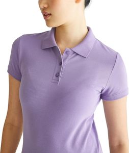 Camiseta Polo de Manga Corta para Mujer, Color Morado Sólido, Tejido Piqué, Corte Regular Informal - Product Image 1