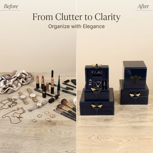 Modern Navy Blue Glass Decorative Box Set with Metallic Dragonfly Handle |Luxury Jewelry Organizer Cases for <b>Vanity</b> & Home Decor - Product Image 3