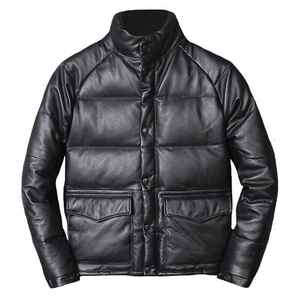 Blouson matelassé en cuir personnalisé pour homme, tendance 2025, avec col montant, coupe-vent et fermeture éclair, idéal pour l'hiver - Product Image 4