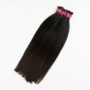 Extensions de cheveux humains noirs naturels longs, lisses, Remy vierges, trame en soie, double tirage, densité 100% - Product Image 1