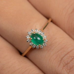 14K Gold Emerald and Diamond Engagement Ring for Women - Product Image 1