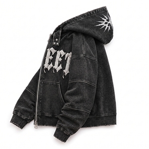 Sweat-shirt à capuche personnalisé pour homme, en molleton de coton épais, délavé, coupe oversize, décontracté, doublé, brodé, écologique, pour l'automne - Product Image 4