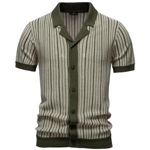 เสื้อยืดโปโลถักลายทางแฟชั่นสำหรับผู้ชาย เสื้อเชิ้ตแขนสั้นลำลองสำหรับฤดูร้อน - Product Image 1