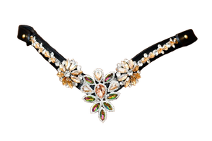ANNABELLE EQUESTRIAN Frontal de Cheval Confortable en Cuir Noir avec Décoration Florale en Cristal et Strass, Couleur Personnalisable - Product Image 3