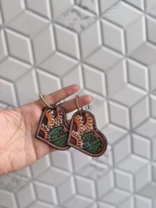New Arrival Hand Tooled Leather Key Chain Sun Flower & Cactus Heart-Shaped Key Earrings Hot Sale Light Weight Key <b>Rings</b> - Product Image 2