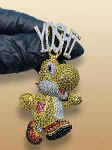 Pendentif Yoshi Iced Out en argent 925, pendentif Hip Hop, pendentif Moissanite VVS, pendentif personnalisé avec pierres multicolores, bijoux fins - Product Image 2