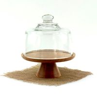 Support à gâteau décoratif en bois avec couvercle en verre pour célébration d'anniversaire et présentation sur table à la maison