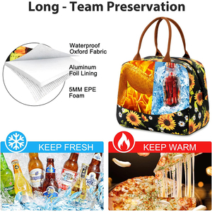 Sac à déjeuner isotherme à motif tournesols Wilson pour femme, boîte à déjeuner réutilisable, sac fourre-tout avec bandoulière réglable - Product Image 3