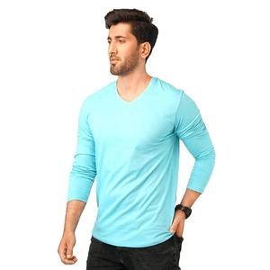 Camiseta de algodón liso de manga larga para hombre de la última colección Camiseta de ajuste regular con cuello en V para OEM Camiseta de algodón de moda de verano al por mayor - Product Image 2