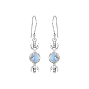 Wholesale 925 Sterling Silver Natural <b>Rainbow</b> Moonstone Crescent Moon Dangle <b>Drop</b> Earrings Womens Boho Celestial Gemstone Jewel - Product Image 1