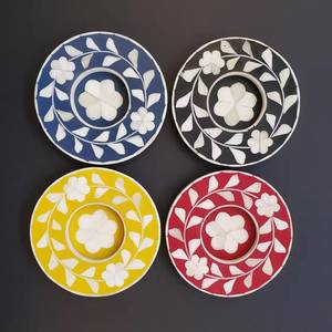 Indian Sea Shell Inlaid Half Round <b>Tea</b> Plate For Luxury Home Mother Of Pearl Inlay 3 Layer Round Coaster Scallops Design - Product Image 4