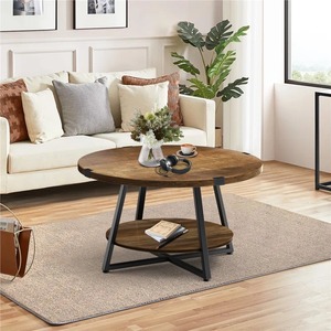 Modern Round Wood Coffee <b>Table</b> Minimalist Design Living Room Furniture Durable <b>Black</b> Finish - Product Image 6