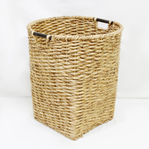 Ensemble de paniers à linge tissés en jacinthe d'eau naturelle avec poignées en cuir - Product Image 4