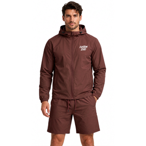 Conjunto de Chaqueta Cortavientos y Pantalones Cortos Transpirables para Hombre, Tejido Ligero de Nailon y Poliéster para Viajes y Moda Urbana - Product Image 1
