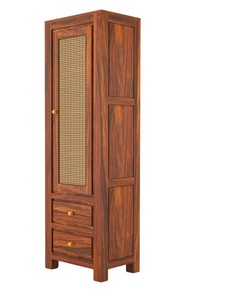 Wholesale Boho Solid Wood Rattan <b>Bookcases</b> Tall Cabinet Single Door Cane <b>Bookcase</b> with Drawers | Jodhpur Handicraft - Product Image 4