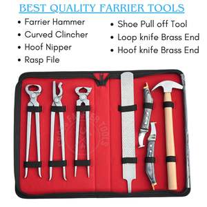 Kit d'outils professionnels pour fermeurs avec coupe-crevasses, pince à clous, marteau de fermeur, outil de dépose de sabots, râpe de nivellement et couteau courbé à boucle - Product Image 2