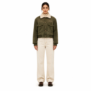 Blouson Bomber Femme en Daim de Buffle Épais, Coupe Boxy Courte, avec Col Bordé de Fourrure, Doublure en Polyester, Fabricant OEM - Product Image 1
