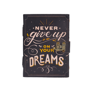 <b>A5</b> Motivational Quote Design Cardboard Lock Diary <b>Notebook</b> “Never Give Up on Your Dreams” with Metal Clasp 100 Pages Handmade - Product Image 1