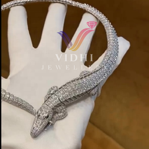 Vidhi Jewellery Collier ras du cou Hip Hop personnalisé en or blanc 14KT Crocodril moissanite diamant LGD unisexe pour femmes - Product Image 5