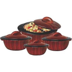 Anax Impex Casserole isotherme en plastique finition bois 3L Couleur marron Forme ronde Ensemble de 4 Utilisation domestique Fabriqué en Inde - Product Image 1