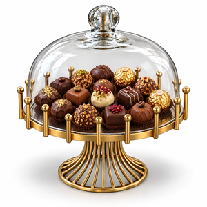 Plateau à chocolat décoratif tendance en or avec dôme en verre pour restaurants, hôtels, mariages et événements – Tailles et couleurs personnalisées disponibles - Product Image 1