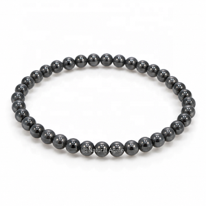 Pulsera de Hematita Natural de 4mm al por Mayor – Pulsera Elástica de Hematita Gris Metálica Pulida con Cuentas Redondas - Product Image 1