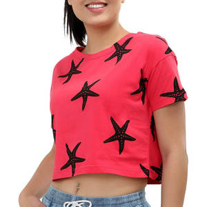 <b>Women's</b> <b>Pink</b> Star Print Regular Cotton T-Shirt Casual Short Sleeve Eco-Friendly Breathable Quick Dry Spring Tee <b>Top</b> - Product Image 2