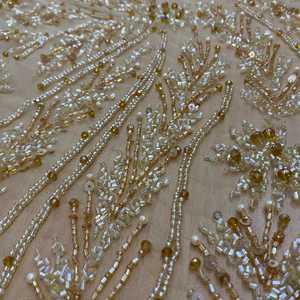 ผ้าลูกไม้ปักมือประดับด้วยเลื่อมสีทองหรูหรา สำหรับชุดแต่งงาน ผ้าคุณภาพสูงสำหรับชุดเจ้าสาวแบบขายเป็นหลา - Product Image 5