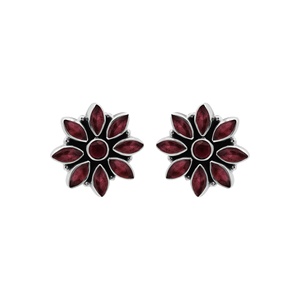Pendientes de Plata de Ley 925 al por Mayor, Chapados en Oro Amarillo, con Rubí Natural y Bisel Floral, Joyas Memoria - Product Image 2