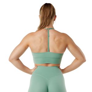 Mint Green Women's V Neck <b>Cross</b> Back Lightweight Sports Bra Breathable Stretch Workout Crop <b>Top</b> Yoga Gym Running Fitness Front - Product Image 2