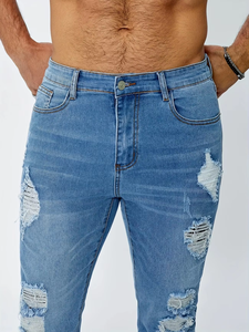 Jeans skinny déchirés pour homme 60% coton 28% polyester 10% viscose 2% élasthanne Denim décontracté Stretch moyen 380g/m Quatre saisons BD - Product Image 6