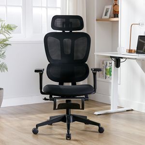 Sedia da Ufficio Ergonomica in Rete con Ruote Silenziose a 360 Gradi, Braccioli Regolabili, Poggiapiedi, Supporto Lombare 3D, Poggiatesta Multifunzionale - Product Image 1