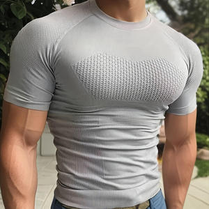Premium Quality With Custom Logo <b>Tight</b> Fitted Basic Breathable Gym Athletic Workout Sports Muscle Bodybuilding T Shirt for Men - Product Image 3