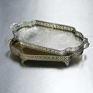 Silver Brass Etched Tray Silver Decorative Tray with Handles Oval Coffee tray Hand Hammered Metal Platter for Living - Product Image 3
