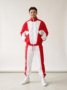 Survêtement Homme Rouge et Blanc à Blocs de Couleurs, Fermeture Éclair Intégrale, à Capuche, Décontracté, Sportif, Respirant, en Polyester Léger, Coupe Classique, Hiver - Product Image 6