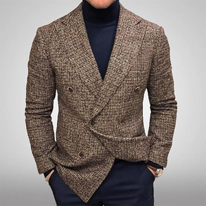 Costume en laine croisé pour homme, style britannique, col à revers, coupe droite, tissé, anti-rétrécissement, pour affaires - Product Image 3