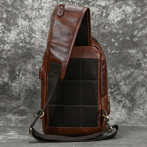 Bolso de Pecho de Cuero Genuino para Hombre, con Cierre de Cremallera, Multifuncional, Bandolera para Deportes al Aire Libre - Product Image 2