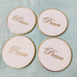 Dessous de verre en pierre blanche naturelle, lisses, durables et intemporels, avec mots de motivation, verres décoratifs. - Product Image 4