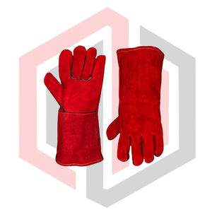 Gants de soudeur en cuir rouge, renforcés, pour la sécurité industrielle et la lutte contre les incendies, 14 pouces, antistatiques, sans silicone, sans poudre - Product Image 4