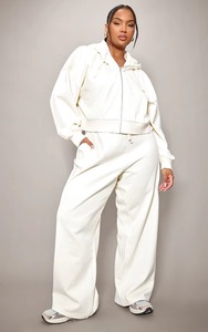 Women Plus Size <b>White</b> 100% Cotton <b>Tracksuit</b> Set Full Sleeve Hooded Zipper Regular Fit Casual Winter Wear with Side Pockets - Product Image 5