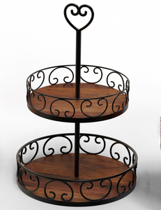 2-Tier Mango Wood Cupcake Stand Macaron Plate Cake Dessert Fruit Snack Candy Buffet Display for Wedding Home Party Cake Stand - Product Image 3