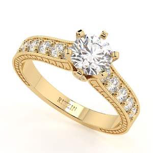 Anillo de Compromiso con Diamante Cultivado en Laboratorio de Corte Redondo, Solitario Oculto con Detalles, en Oro Rosa para Mujer - Product Image 1