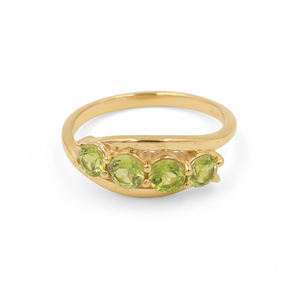925 Sterling Silver Four <b>Stone</b> Round Peridot Ring with Double Layer Band 1 Micron Gold and Rhodium Plated Jewelry - Product Image 4